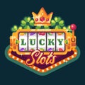 Lucky slots. Slot machine with crown and shamrock. Casino flat illustration