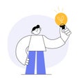 Lucky smart person finding solution, brilliant idea, bulb, lightbulb. Business concept of insight, creative thinking Royalty Free Stock Photo