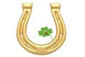 Lucky symbols golden horseshoe shamrock and ladybug isolated on Royalty Free Stock Photo
