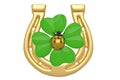 Lucky symbols golden horseshoe shamrock and ladybug isolated on