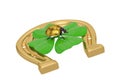 Lucky symbols golden horseshoe shamrock and ladybug isolated on Royalty Free Stock Photo