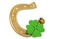 Lucky symbols golden horseshoe shamrock and ladybug isolated on Royalty Free Stock Photo