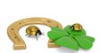 Lucky symbols golden horseshoe shamrock and ladybug isolated on Royalty Free Stock Photo