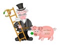 Chimney sweep and lucky pig with lucky clover in the muzzle and the German text Viel GlÃÂ¼ck 2021