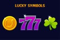 Lucky symbols - seven, clover and horseshoe. Icons for slots and casino game