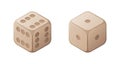 Lucky and unlucky game dices with wooden texture.