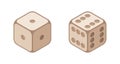 Lucky and unlucky wooden game dices. 3D casino clipart.