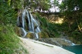 Lucky waterfall, a village with well-known SPA, travertine fields and indispensable Royalty Free Stock Photo