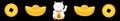 Lucky white cat sitting and holding golden coin. Chinese gold Ingot Money Japanese Maneki Neco kitten waving hand paw. Cute