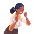 Lucky Woman Celebrating Success and Victory Clenching Fist in Excitement Vector Illustration