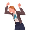 Lucky Woman Celebrating Success and Victory Clenching Fist in Excitement Vector Illustration