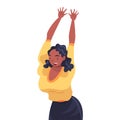 Lucky Woman Celebrating Success and Victory Raising Hands in Excitement Vector Illustration