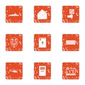 Lucre icons set, grunge style