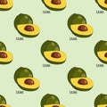 Lucuma fruit seamless botanical pattern background vegan eggfruit tropical food plant vector illustration. Royalty Free Stock Photo