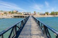 Luderitz, Namibia - July 08 2014: View over Luderitz from wooden jetty at sea on bright sunny day