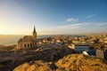 Luderitz in Namibia with lutheran church called Felsenkirche at sunset Royalty Free Stock Photo