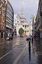 Ludgate Hill and St Paul\'s Cathedral in the City of London, after a rainfall Royalty Free Stock Photo