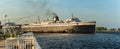 Ludington, MI - May 20, 2020: The SS Badger docked at its home port in Ludington