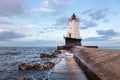Ludington Pier Lighthouse in Early Morning Royalty Free Stock Photo