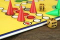 Ludo Or Parchis Game Board With Playing Figures And Two Dices