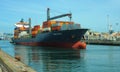 Ludwig Schulte container ship leaving leixoes Royalty Free Stock Photo