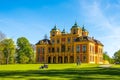 Ludwigsburg Castle Favoriten historic building in spring time with beautiful garden with flower and green grass and blue sky