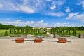Ludwigsburg, Germany - Sign made out of plants saying `BlÃÂ¼hendes Barock` in front of baroque style garden with residential palace