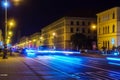 Ludwigstrasse at night with traffic as seen from Odeonsplatz, Munich, Germany