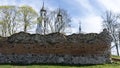 Ludza Medieval Castle Ruins on a Hill and the Roman Catholic Church Royalty Free Stock Photo