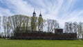 Ludza Medieval Castle Ruins on a Hill and the Roman Catholic Church Royalty Free Stock Photo