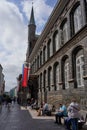 Luebeck, Germany - July 20, 2021 - The dark bricks of the Town Hall make a striking contrast to the traditional red-bricks