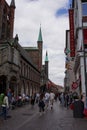 Luebeck, Germany - July 20, 2021 - The dark bricks of the Town Hall make a striking contrast to the traditional red-brick