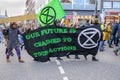 LUEBECK, GERMANY - NOVEMBER 29, 2019: Banner of the activist group Extinction Rebellion at the Fridays for Future protest