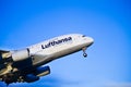 Lufthansa A380 takeoff at Oslo Airport Royalty Free Stock Photo