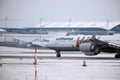 Lufthansa Airbus A340-600 D-AIHZ doing taxi Munich Airport,winter time, FC Bayern livery Royalty Free Stock Photo