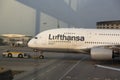 Lufthansa Airbus 380 at Hong Kong airport Royalty Free Stock Photo