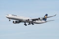 Lufthansa Airbus A340-600 jetliner. Royalty Free Stock Photo