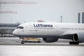 Lufthansa Airbus A350 landing in Munich Royalty Free Stock Photo