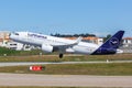 Lufthansa Airbus A320neo airplane Porto airport in Portugal Royalty Free Stock Photo