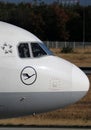 Lufthansa Airbus A320neo plane, close-up view of cabin crew Royalty Free Stock Photo