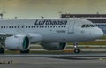 Lufthansa Airbus A320neo moody sky Royalty Free Stock Photo