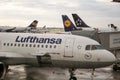 Lufthansa Airbus A320 parked for maintenance at Frankfurt airport, Germany Royalty Free Stock Photo