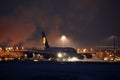 Lufthansa A380 plane doing taxi in Munich Airport, MUC, night scene Royalty Free Stock Photo