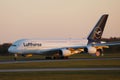 Lufthansa Airbus A380 plane taking off, close-up Royalty Free Stock Photo