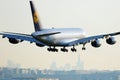 Lufthansa Airbus A380 plane taking off, close-up Royalty Free Stock Photo