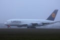 Lufthansa A380 Airbus plane taxiing on runway Royalty Free Stock Photo