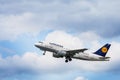 Lufthansa Airbus taking off from Zagreb Airport Royalty Free Stock Photo