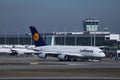 Lufthansa Airbus A380 taxiing on the taxiway, Frankfurt Airport FRA Royalty Free Stock Photo