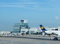 Lufthansa aircraft at the apron of Frankfurt international airport Royalty Free Stock Photo