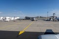 Lufthansa aircraft parking at the apron in Frankfurt, Germany Royalty Free Stock Photo